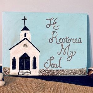 ⛪️ original art / Easter Faith Country Church Bible Acrylic Painting Wall Art